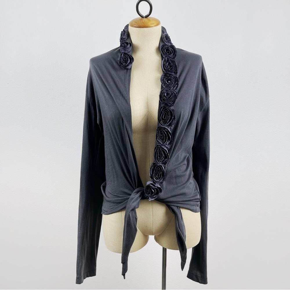 Love Couture Rose Wrap Tie Top Charcoal Gray
